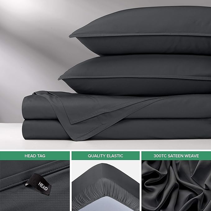 Pure Bamboo King Sheets, Genuine 100% Organic Viscose Derived from Bamboo Bed Sheet Set, Luxuriously Soft & Cooling, Double Stitching, 2 Year Quality Promise (King, Charcoal)