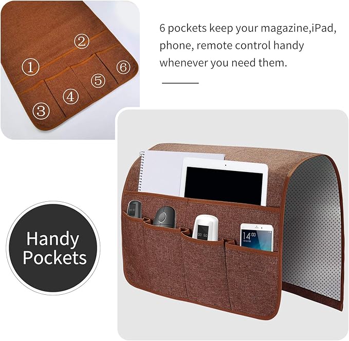 SYSOV Sofa Armrest Organizer, Remote Control Holder for Recliner Couch, Arm Chair Caddy with 6 Pockets for Magazine, Tablet, Phone, iPad