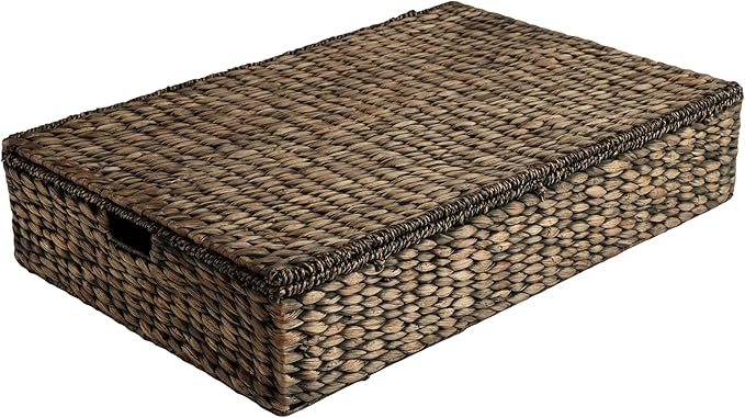happimess BSK2015B Holden 30" Classic Costal Hand-Woven Hyacinth Wicker Under Bed Storage Basket with for Storage and Decoration in Bathroom, Bedroom, Closet, Entryway, Brown