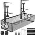 REFLYING Under Desk Cable Management Tray, Metal Long Arms (3.9in), No Drill Mesh Cable Tray, Wire Organizer, 1 Pack, Black