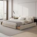 DEINPPA Queen Size Bed Frame with 4 Storage Drawers and Cloud Soft Headboard, Chenille Upholstered Grounded Wood Base Bed Frame, No Box Spring Needed-Beige