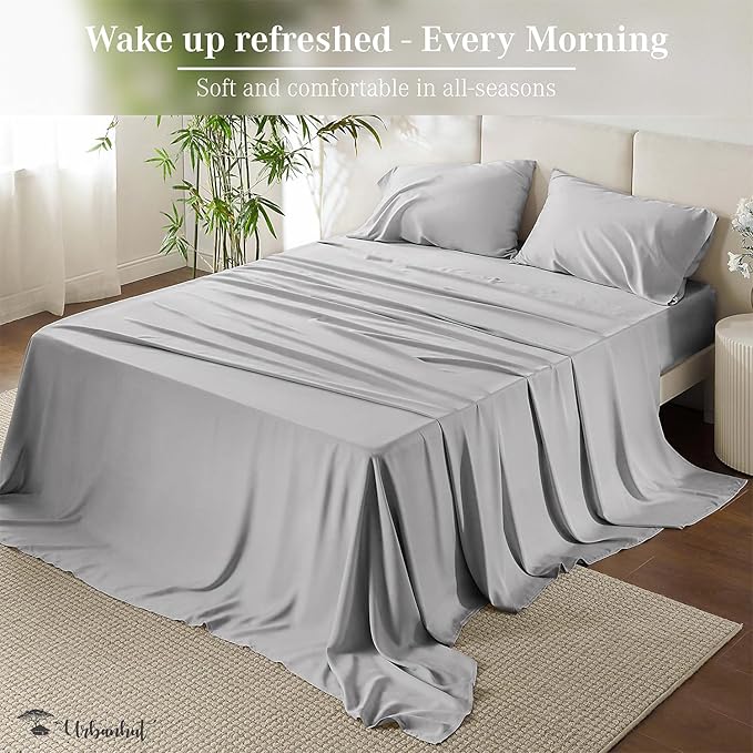 URBANHUT 800 Thread Count 100% Cotton King Size Sheets, Luxury 4 Piece King Bedsheets, Hotel Sheets Sateen Finish - Better Than Egyptian, 16" Elasticized Deep Pocket - Silver Grey
