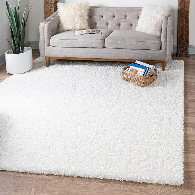 Unique Loom Solid Shag Collection Area Rug (3' 3" Square, Snow White)