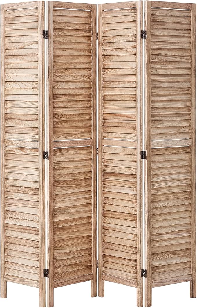VEVOR Wood Room Divider, 4 Panel Wood Folding Privacy Screen, 66.9 Inches Tall Indoor Louvered Wooden Partition, Portable Decoration Screen, for Room Separation, Home, Office, Restaurant & Bedroom