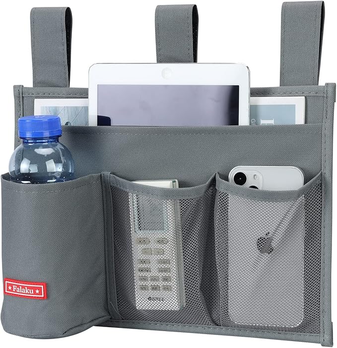 Falaku Hanging Bedside Caddy,Bedside Organizer Caddy for Bed Rails(Classic 4 Pockets-Grey)