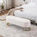 Velvet Storage Bench for Bedroom, Modern Tufted End of Bed Bench for King Size Bed, Upholstered Long Ottoman Bench with Gold Legs for Living Room/Entryway (Ivory White, 55" Wide)