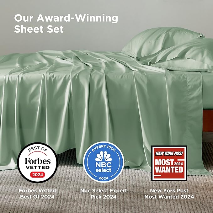 Bedsure King Size Sheets Set, Cooling Sheets for Hot Sleepers, Rayon Derived from Bamboo, Breathable & Soft, Deep Pocket Up to 16 Inches, Hotel Luxury Silky Bedding, Sage Green