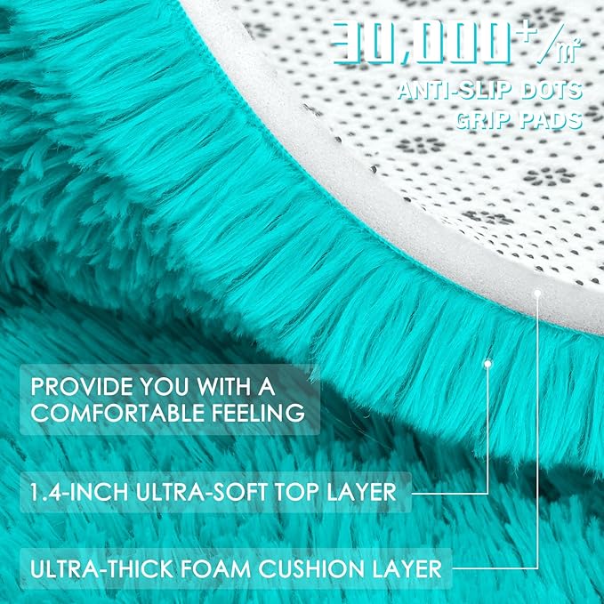 OLANLY 2x3 Machine Washable Small Bedside Rug, Soft Fluffy Shaggy Entryway Throw Rugs for Bedroom, Living Room, Indoor Floor Carpet for Kids Girls Boys, Nursery Rooms, Home Decor Aesthetic, Teal Blue