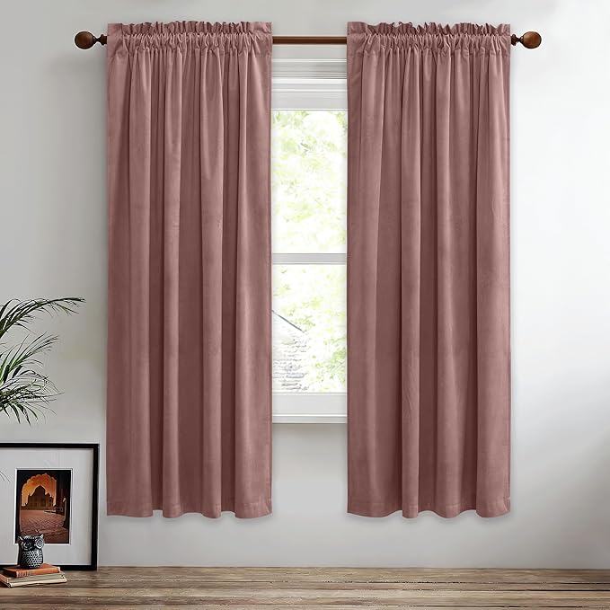 StangH 72 inch Length Wild Rose Velvet Curtains Light Dimming for Kid Bedroom, Soft Heavy Window Drapes Heat & Cold Blocking Noise Reducing for Dinning Patio, W52 x L72, 2 Panels