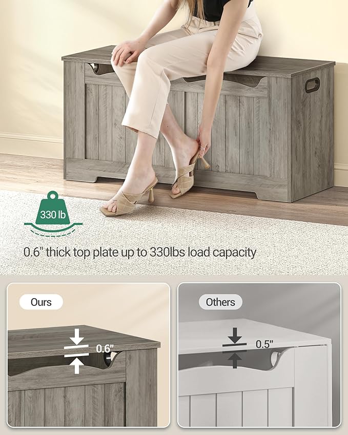 Hzuaneri 39.4" Storage Chest, Storage Bench Trunk with 2 Safety Hinge,Wooden Box, Lift-Top Chest Organizer, Shoe Bench for Entryway, Bedroom, Living Room, Greige SB01005X