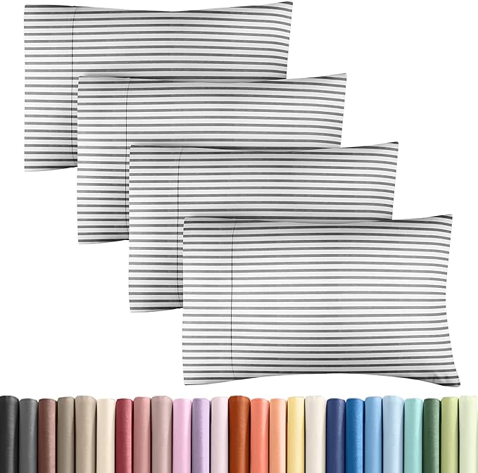 King Pillow Cases Set of 4 - Ultra Soft Hotel Quality Pillowcase Covers - Comfy, Cozy & Wrinkle Free - Shrinkage and Fade Resistant - Machine Washable Pillow Protectors - 4 Piece Set - Grey Stripes 2