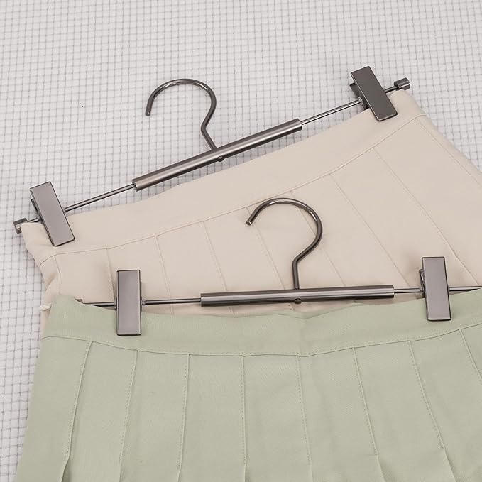 VWV 20-Pack Adjustable Women's Skirt and Pants Hangers, Durable, Space-Saving, Suitable for Jeans, Shorts, Underwear, Sports Bras (Matte Gunmetal)
