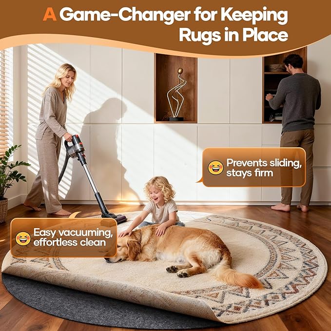Veken 4 Ft Round Non Slip Cushioned Rug Pad Gripper, Felt and Silicone Backing, 1/4 inch Thick Carpet Liner for Hardwood Floors and Finishes, Under Area Rugs Anti Skid Mat, Keep Rugs Safe and in Place