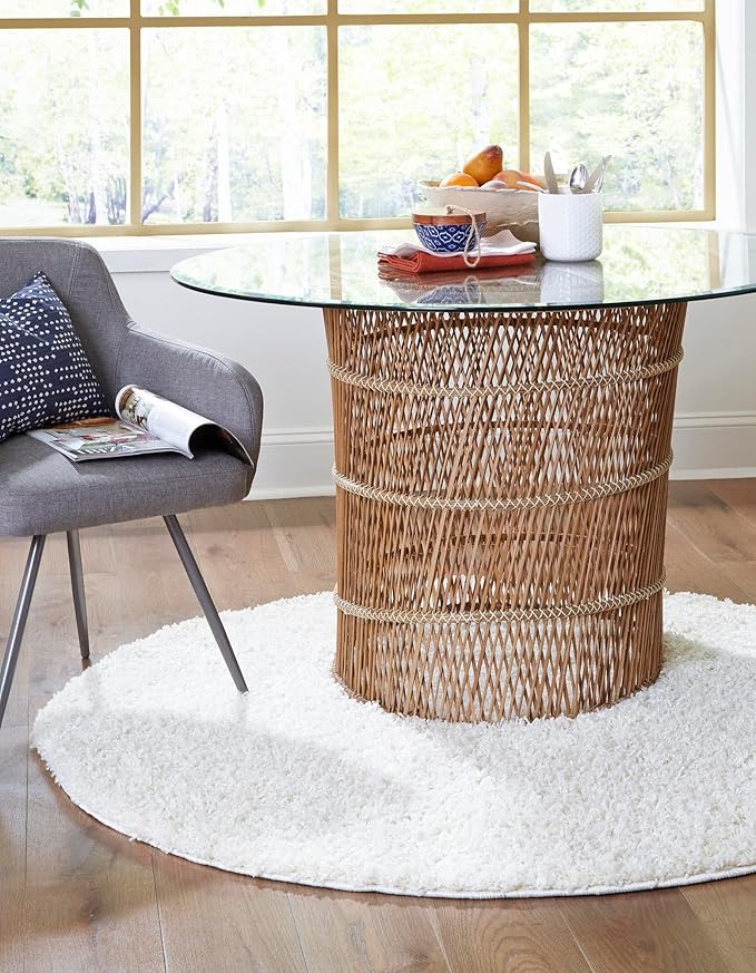 Unique Loom Solid Shag Collection Area Rug (7' 1" Round, Snow White)