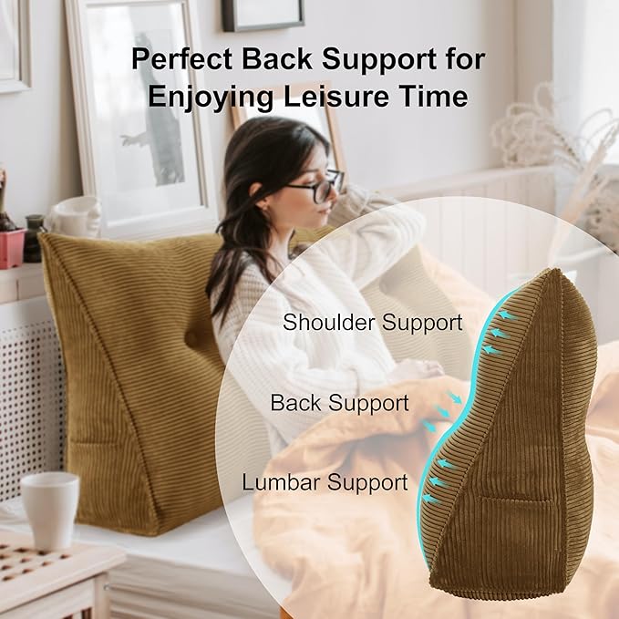 WOWMAX 100% Cotton Corduroy Headboard Pillow – Full Size Back Support Reading Wedge for Bed & Daybed, Plush Handmade Bolster Cushion with Removable Cover, Cozy Bed Rest Pillow, Taupe
