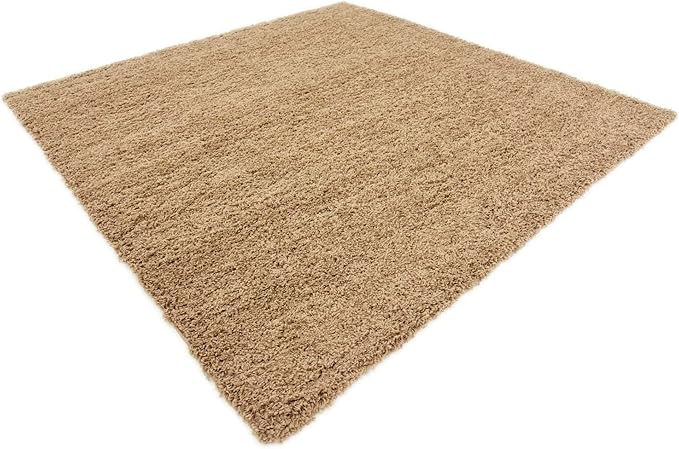Unique Loom Solid Shag Collection Area Rug (7' 10" Square, Sandy Brown)