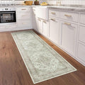 vivorug Sage Green Runner Rug 2x10 Machine Washable Rug with Non-Slip Backing, Ideal for Kitchen Hallway Entryway Laundry Room - Vintage, Durable, Easy Clean, Low Pile Carpet Runner