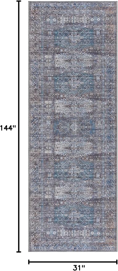 Bloom Rugs Washable 12 ft Runner - Slate Gray/Blue Traditional Runner for Entryway, Hallway, Bathroom, and Kitchen - Exact Size: 2.5' x 12'