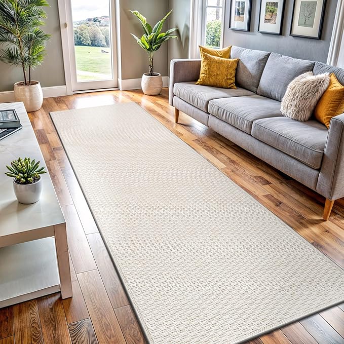 Easy Jute Runner Rug 2x7 Indoor Outdoor Natural Rugs Solid Fiber Rug Woven Area Rug Boho Easy Clean Inside Carpet for Living Room Bedroom Dining Room Hallway or Outdoor Patio Porch (2 X 7 Bone)
