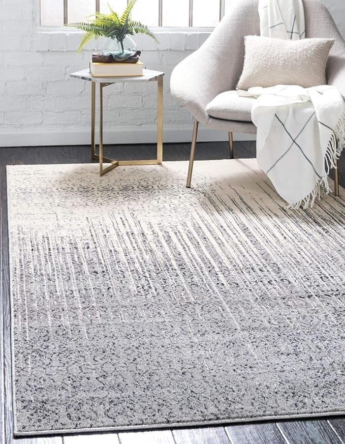 Unique Loom Del Mar Collection Area Rug - Jennifer (7' 1" x 10' Rectangle, Gray/ Black)