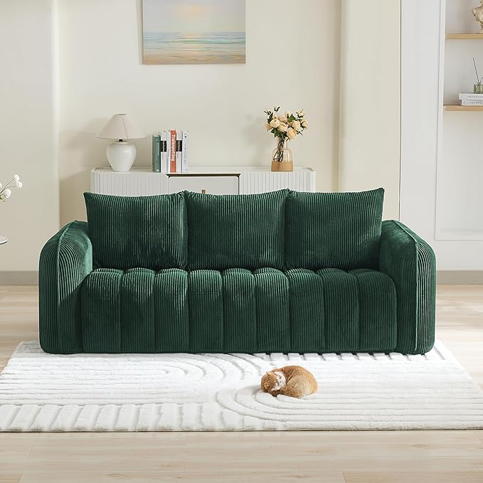 83'' Boneless Corduroy Sofa, Oversized 3 Seater Deep Seat Couch with Rounded Armrest, Modern Upholstered Cloud Sofa for Living Room, No Assembly, Grey