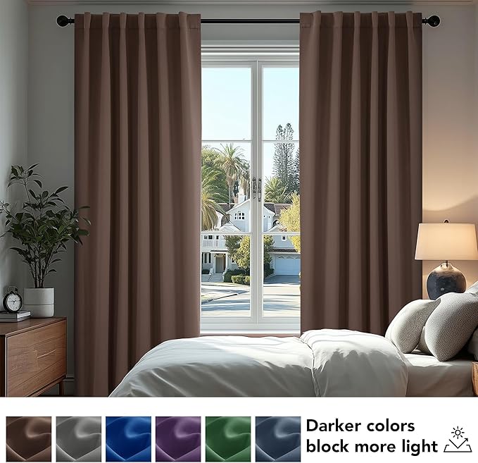 Deconovo Blackout Curtains, Thermal Insulated, W70 x L95 2 Panels, Back Tab, Machine Washable, Room-Darkening Drapes for Bedroom/Living Room Brown