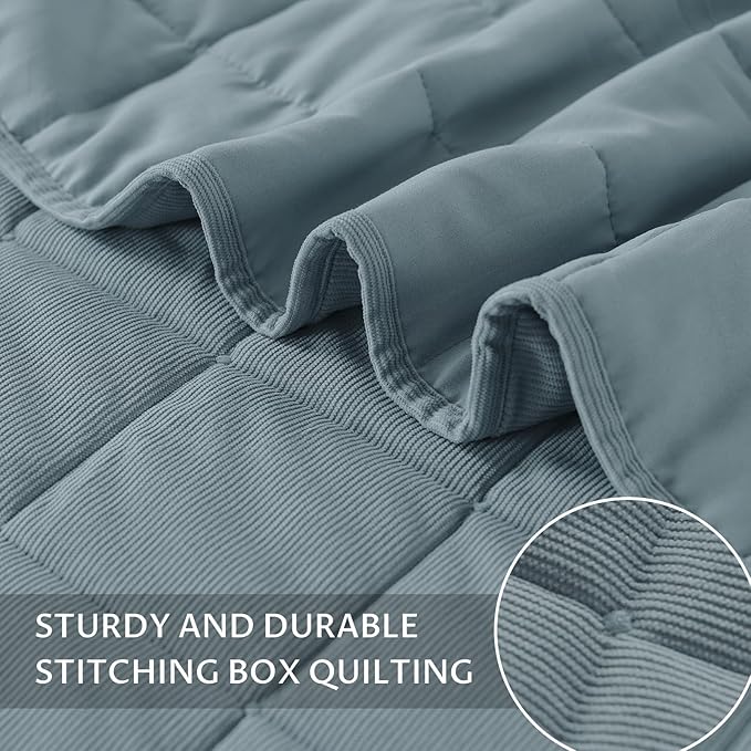 KASENTEX Twin Quilt Set 68"x86" – Soft Washed 3-Layer Lightweight Bedspread, Minimalist Nordic Design, All-Season Spring & Summer Quilt Set (1 Quilt + 2 Pillow Shams), Corduroy Blue