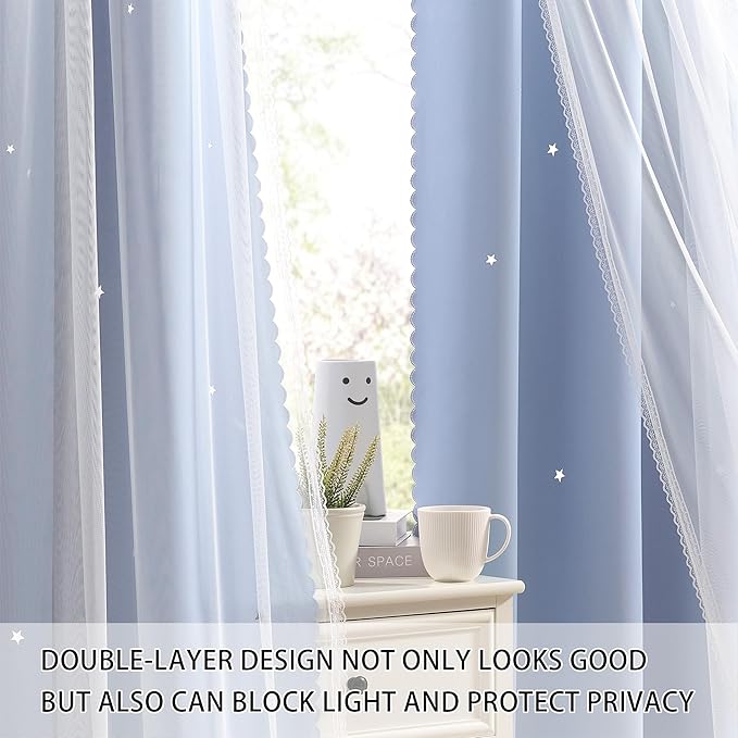 XiDi Blue Curtains for Bedroom, Girls Room Blackout Curtains, Kids Room Darkening Curtains, Light Blue Decor, 1 Panel Light Blue/52/63/1