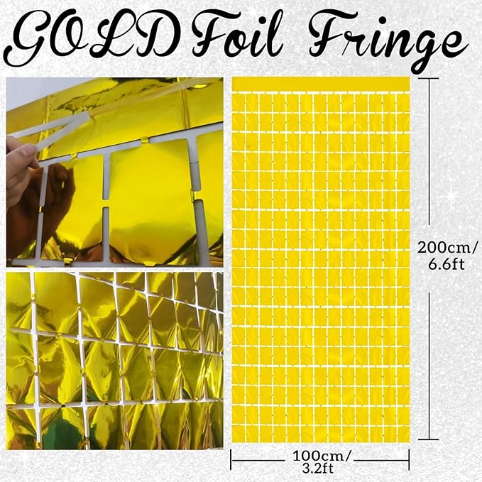 GOER Gold Party Backdrop Metallic Tinsel Foil Fringe Curtains Photo Booth Props for New Year's Eve Graduation Birthday Wedding Baby Shower Bachelorette Holiday Celebration Party Decorations