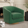 Swivel Barrel Accent Chair with Solid Wood Base, Round Velvet Living Room Arm Chairs, Modern Upholstered Comfty Reading Nook Chairs for Bedroom, Club Armchair, Single Sofa Side Chair, Green