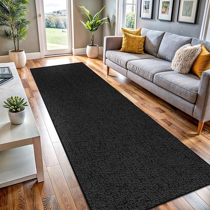 Easy Jute Runner Rug 2x7 Indoor Outdoor Natural Rugs Solid Fiber Rug Woven Area Rug Boho Easy Clean Inside Carpet for Living Room Bedroom Dining Room Hallway or Outdoor Patio Porch (2 X 7 Dark Grey)