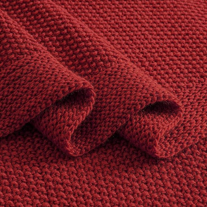 CozeCube Christmas Red Throw Blanket for Couch, Soft Cozy Cable Knit Throw for Bed Sofa Living Room, Lightweight Warm Decorative Farmhouse Christmas Blanket, 60"x80", Red