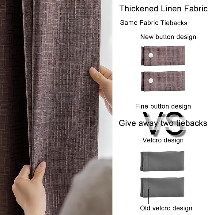 Jacquard Linen Curtains 84 inch Length 2 Panels Thick Faux Linen Blended Window Drapes Burlap Textured Curtains with Grommet for Living Room Bedroom Farmhouse (52x84 Fashion Purple) Natural