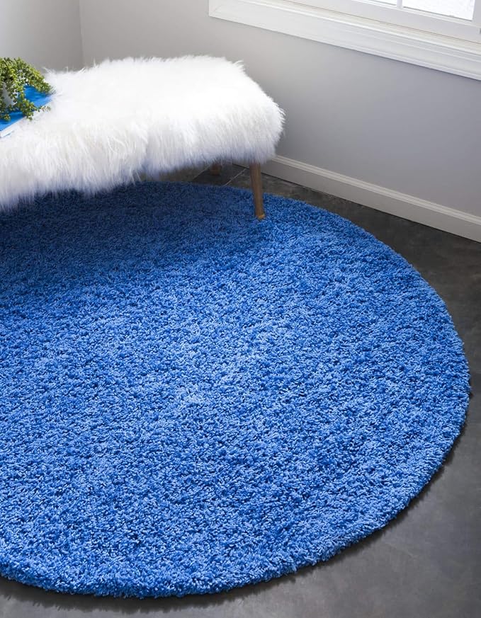 Unique Loom Solid Shag Collection Area Rug (8' Round, Periwinkle Blue)