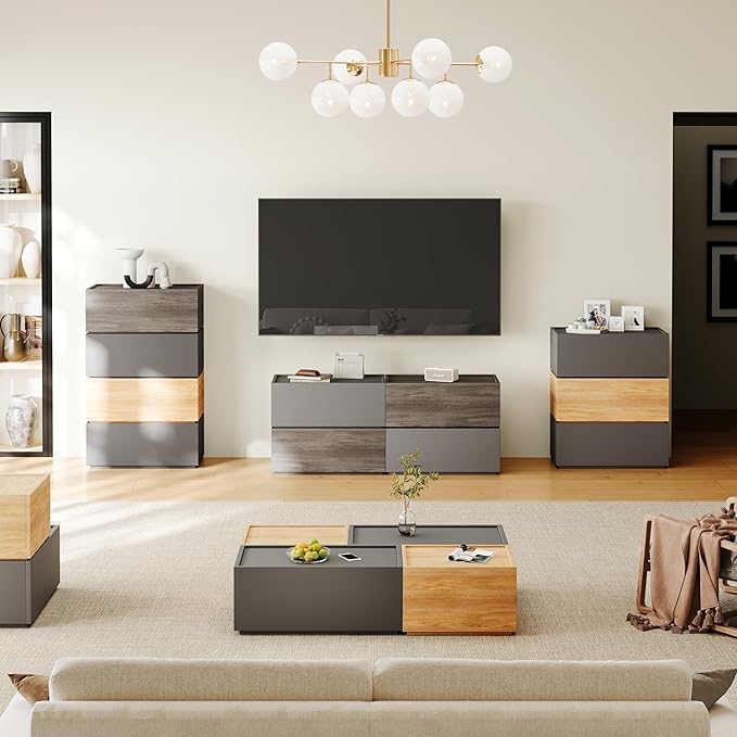 Modular Stackable Drawers, Modern Nightstand Modular Storage Bins - Storage Cabinet, Bedside Table, Sofa End Table for Living Room Hallway Entryway White Small Set 1