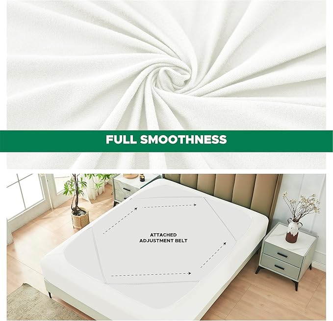 Biscaynebay Decorative Box Spring Cover Twin & Twin XL Size, Ivory Luxurious Jersey Knitting Stretchy Wrap Around 4 Sides Bed Skirt for Home/Hotels, Easy Fit Wrinkle Free Machine Washable