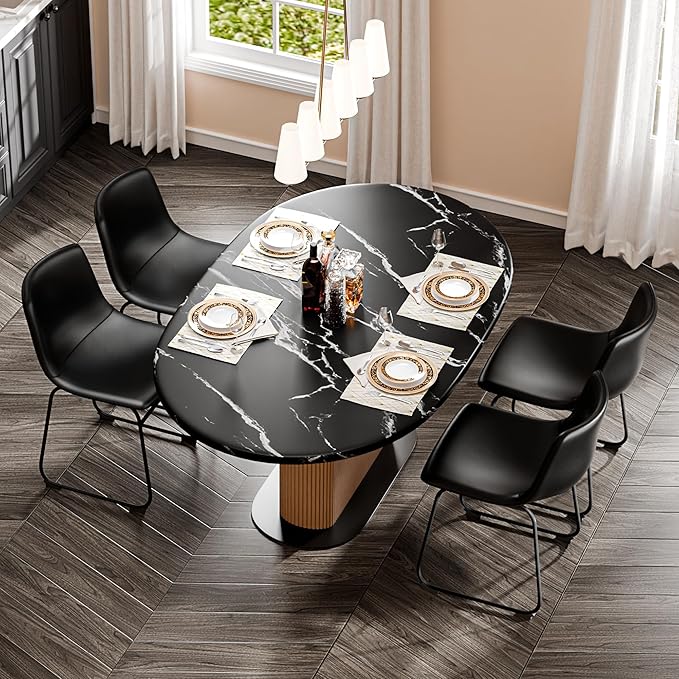 Dining Chairs Set of 2, 18 Inch Faux Leather Kitchen Dining Chairs with Back, Modern Armless Dining Room Chair with Metal Legs for Home Bistro Coffee Shops (Black)