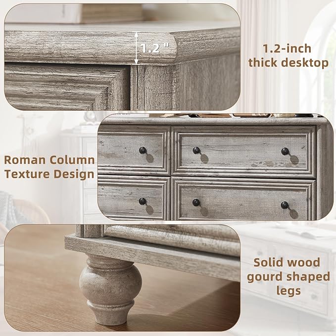 Farmhouse Dressers & Night Stand Set of 4, Wood 54" Wide Dresser & 45" Tall Chest of Drawers, 18" with Charging Station Nightstand Set of 2, Bedroom Furniture Dresser Set for Home Living Room Hallway