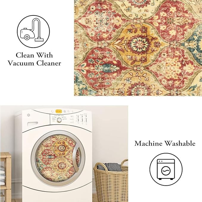 Lahome Moroccan Trellis Washable Runner Rug, 2x6 Kitchen Runners for Hallways 6 Feet Non Slip, Vintage Laundry Room Rug Ultra-Thin Long Carpet for Bathroom Bedroom Entryway, Red/Orange