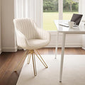 Zouron Mid Century Modern Swivel Accent Chair with Gold Metal Legs, Upholstered Desk Chair No Wheels, Side Office Arm Chair Vanity Chair for Small Space Home Office Living Room Bedroom, Beige