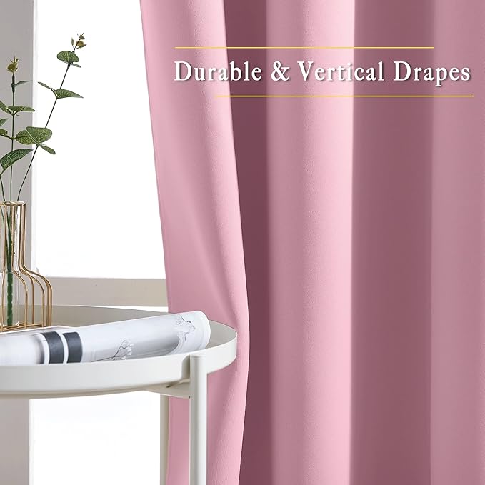 NICETOWN Blackout 108 inch Curtains for Sliding Glass Door, Grommet Thermal Insulated Room Darkening Window Treatment Sound Reducing Drapes for Room Divider, 1 Panel, W52 x L108, Rouge Pink