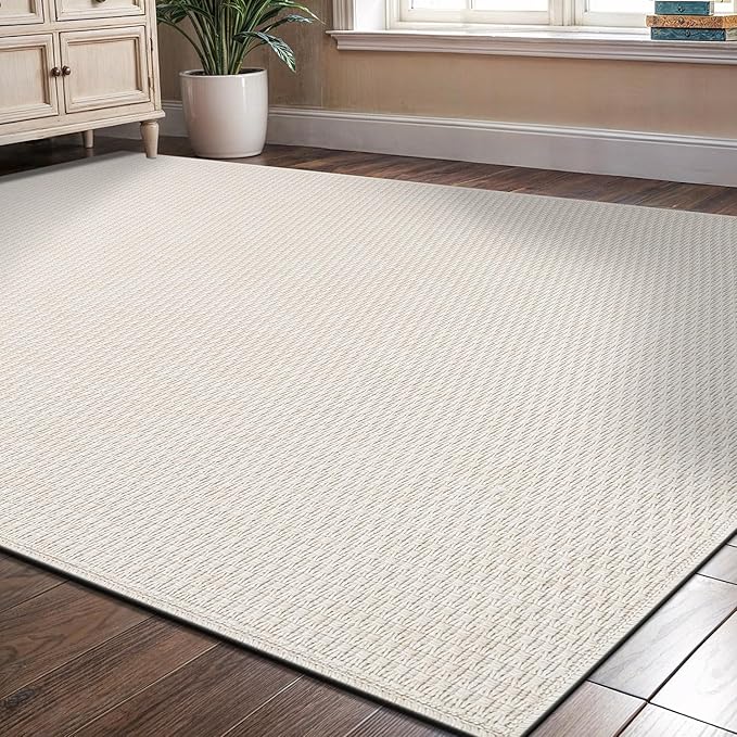 Easy Jute Rug 6x9 Indoor Outdoor Natural Rugs Solid Fiber Rug Woven Area Rug Boho Easy Clean Inside Carpet for Living Room Bedroom Dining Room Hallway or Outdoor Patio Porch (6 X 9 Bone)