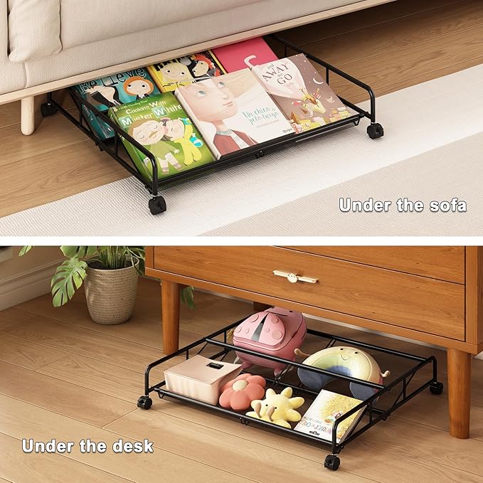 Under Bed Shoe Storage Organizer, Metal Mesh Under Bed Storage Containers with Wheels, Shoe Organizer Drawer Space Saving for Bedroom, 1 Pack