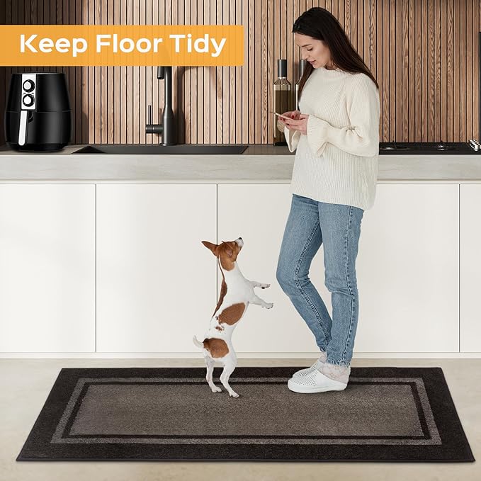 Kitchen Rugs 24" x 84", Non-Slip Machine Washable Kitchen Runner Rugs Floor Mats, Absorbent Comfort Standing Mats for Kitchen, Sink, Laundry and Hallway, Rolled Packaging, Grayish Brown & Coffee