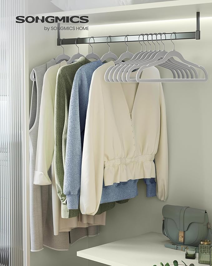 SONGMICS Velvet Hangers 60 Pack, Non-Slip Clothes Hangers with Silver-Colored Swivel Hooks, Slim Space-Saving for Closet, Heavy-Duty, Dove Gray UCRF036GD02S