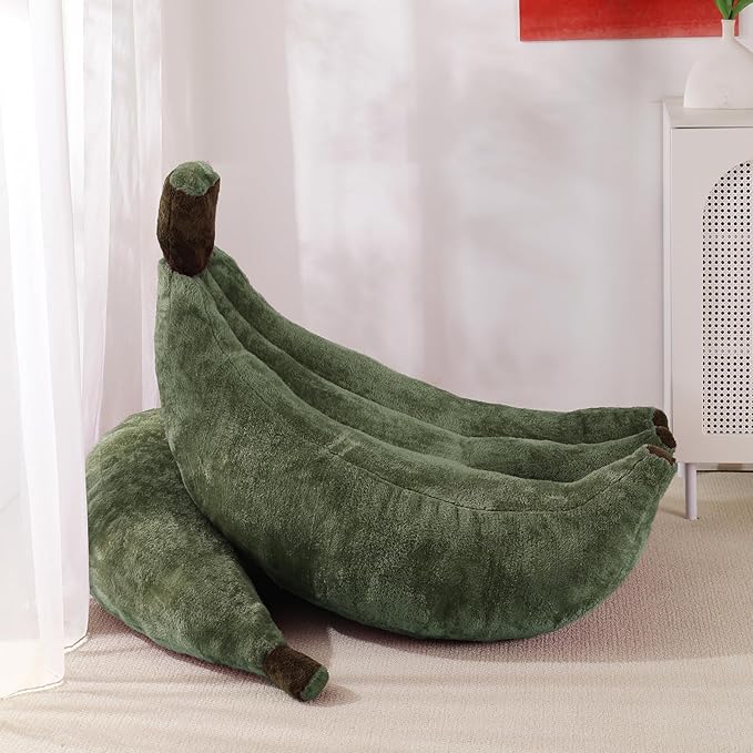 Banana Bean Bag Chair with Ottoman, Floor Sofa Bed with Footrest, Comfy Convertible Lounger for Teens & Adults, Plush Couch for Bedroom, Living Room or Dorm, M-DarkGreen
