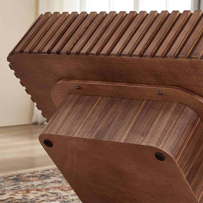 LKTART Square Coffee Table for Living Room, Accent Fluted Coffee Table with Storage, Modern Solid Wood Veneered Large Center Tea Table for Small Space Apartment (35.4''D×16''H-Walnut)