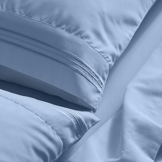 Mellanni King Sheet Set - 6-Piece Iconic Collection Bedding, (Including 4 Pillowcases), 21-Inch Extra Deep Pocket, Easy Care, Ultra Soft, Cooling Sheets, Brushed Microfiber - Sky Blue