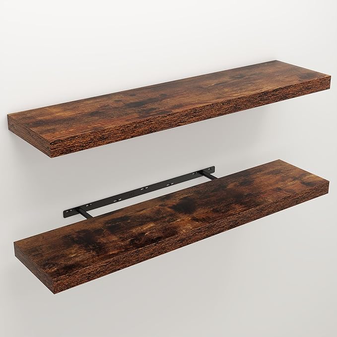 Floating Shelves for Wall, 9.3" Deep Wall Mounted Wood Shelves for Bathroom, Bedroom, Living Room, Kitchen, Hanging Shelf for Books/Storage/Room Decor (Brown, 40")