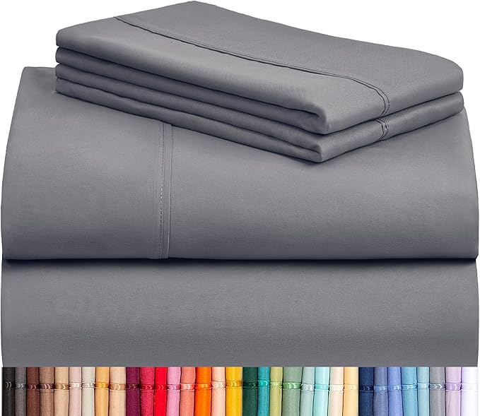 LuxClub 4 PC King Sheet Set, Deep Pockets Wrinkle Free Cooling Bed Sheets Hotel Bedding for Women, Men, Includes 1 Fitted Sheet, 1 Flat Sheet and 2 Pillowcases-Soft Light Grey